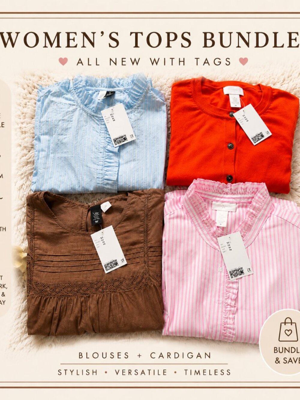 H&M NWT Blouse Bundle Size Medium | 4 Tops Pink Blue Brown Coral Business Casual